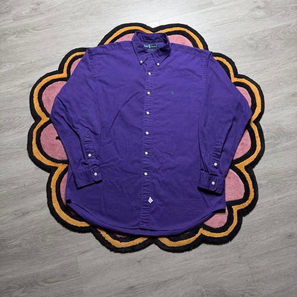 Vintage 90’s Polo Ralph Lauren Embroidered Logo Button Up Shirt Large Purple